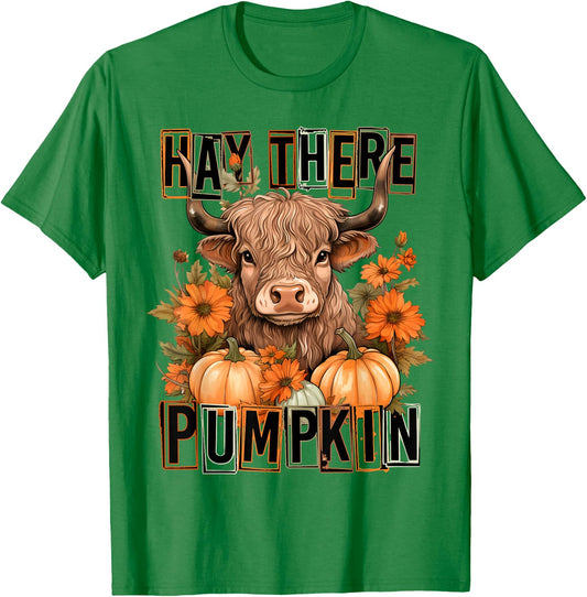 Hey There Pumpkin Fall Halloween Pumpkin Fall Highland Cow T-Shirt - T-Shirt | Irish Green
