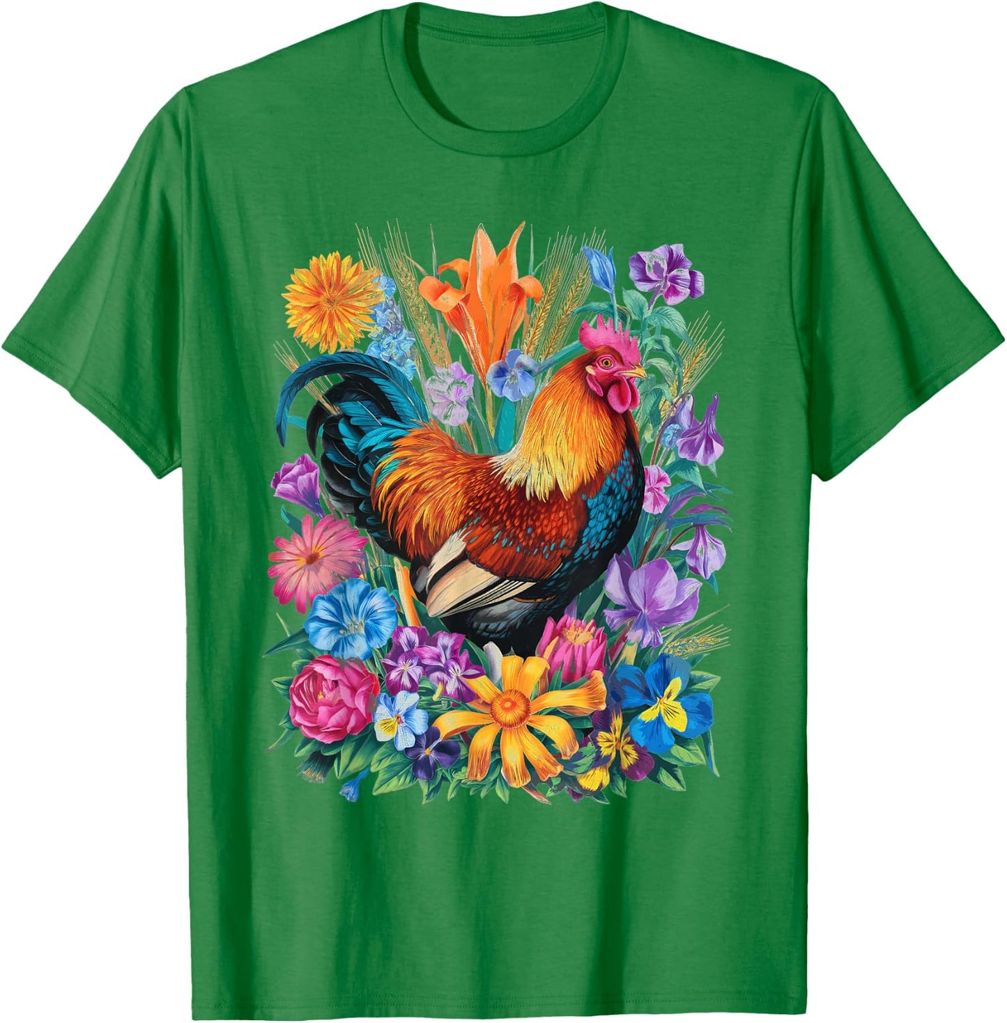 Chicken Floral Art Graphic Women Farm Chicken Lover Colorful T-Shirt - T-Shirt | Irish Green