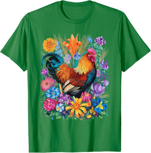 Chicken Floral Art Graphic Women Farm Chicken Lover Colorful T-Shirt - T-Shirt | Irish Green