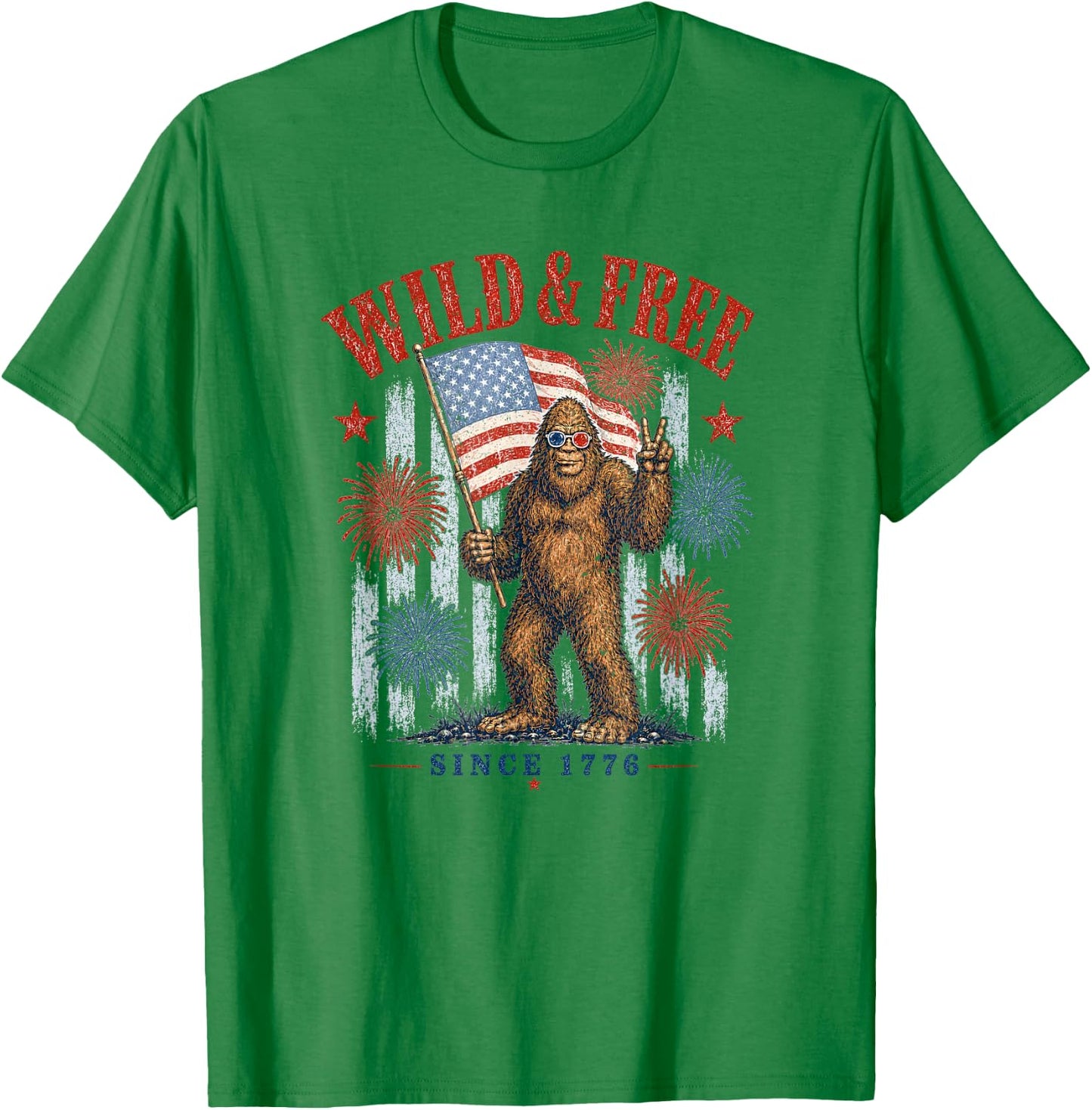 Patriotic Bigfoot Wild and Free Since 1776 T-Shirt - T-Shirt | Irish Green