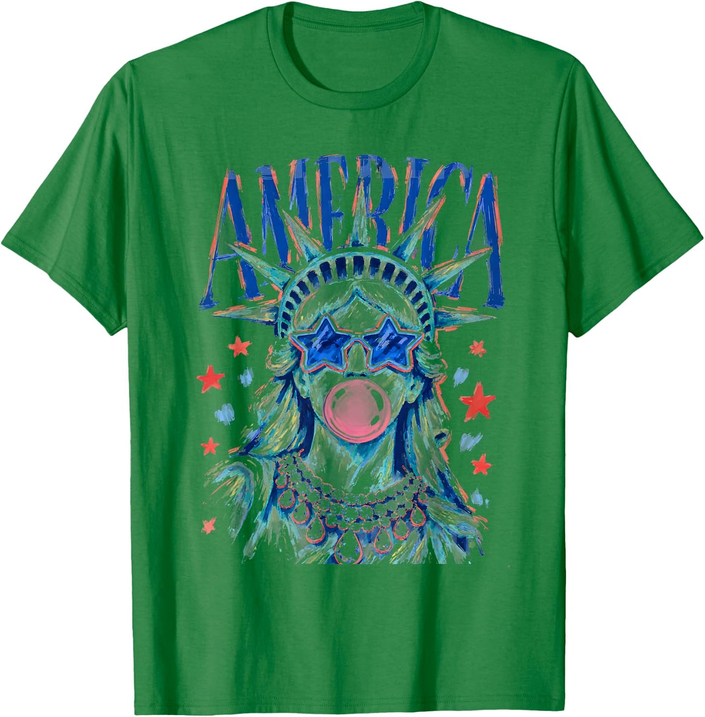 Brushstroke Statue of Liberty Blowing Bubble Gum 4th of July T-Shirt - T-Shirt | Irish Green