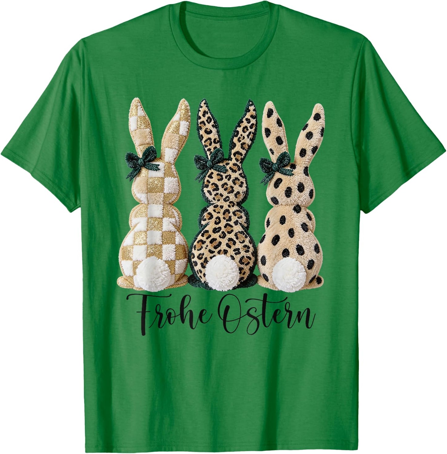 Frohe Ostern Hasen Vintage Leo Karo Punkte Print Oster Deko T-Shirt - T-Shirt | Irish Green