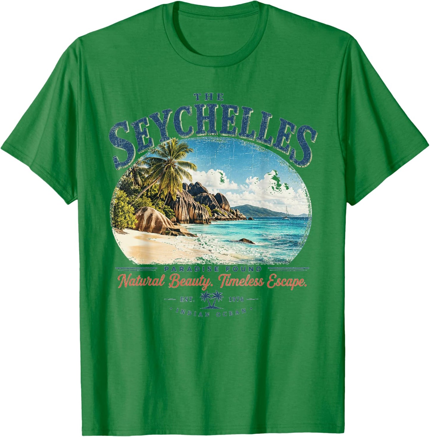 Seychelles - Vintage Tropical Paradise - Indian Ocean T-Shirt - T-Shirt | Irish Green