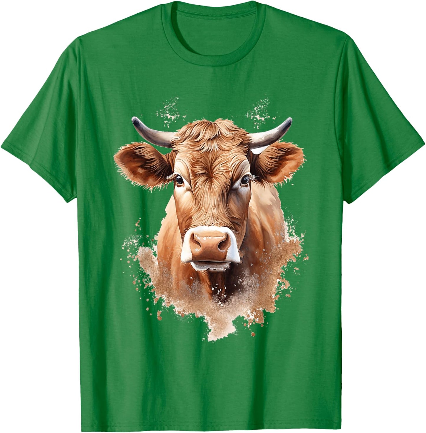 Cow Animal Painting Graphic Portrait Artwork Face Cow , White T-Shirt - T-Shirt | Irish Green