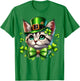 Leprechaun Cat St Patricks Day Coquette Bow Shamrock Graphic T-Shirt - T-Shirt | Irish Green