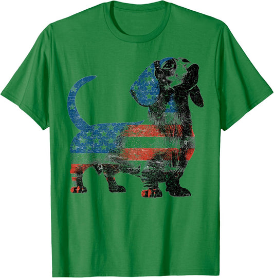 Patriotic Dachshund Dog Lovers American Flag 4th of July T-Shirt - T-Shirt | Irish Green