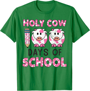 Holy Cow 100 Days Of School 100 Days Smarter Teachers Kids T-Shirt - T-Shirt | Irish Green