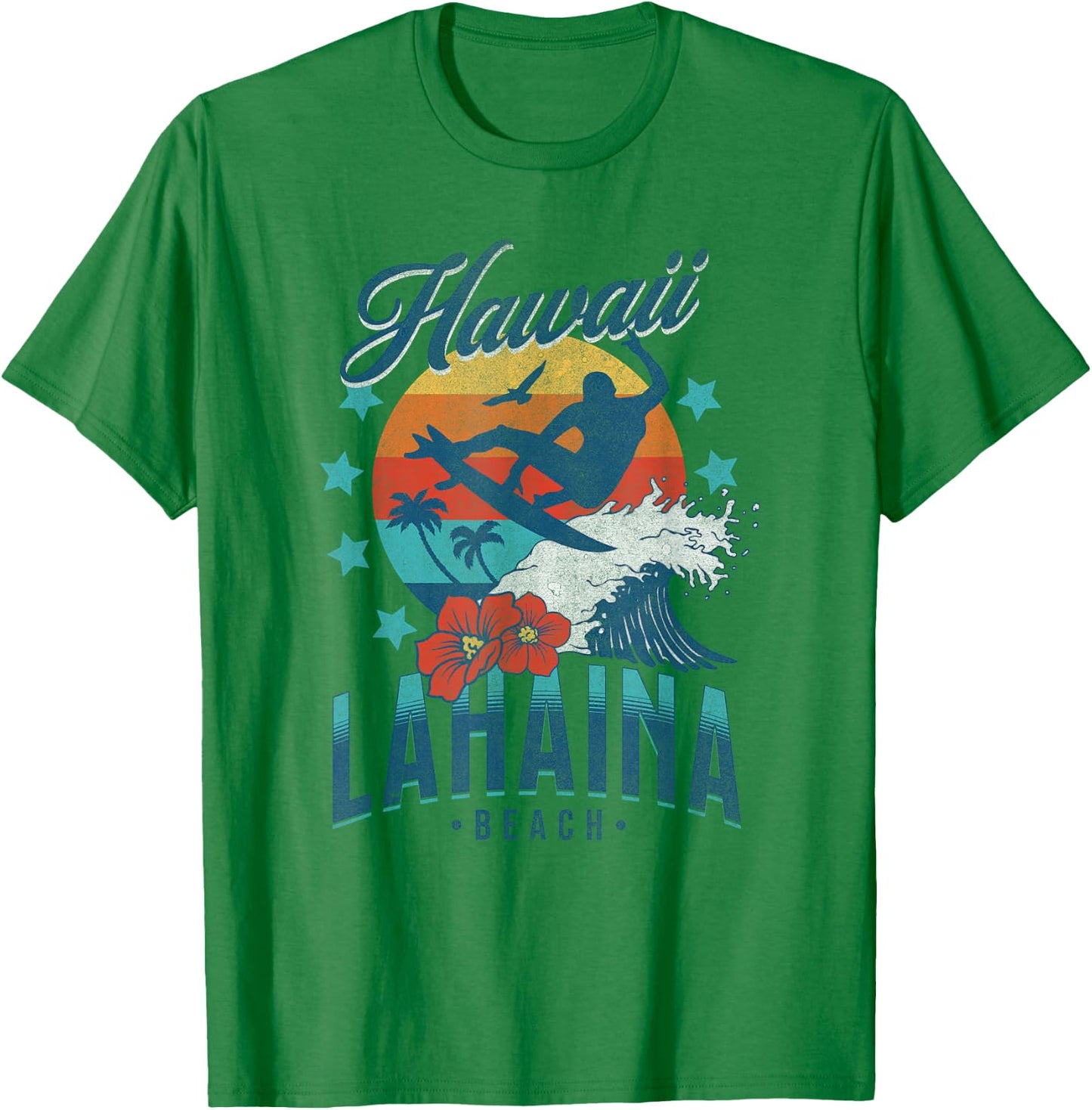 Lahaina Beach Hawaii Surfing Vintage Hawaiian Retro Surf T-Shirt - T-Shirt | Irish Green