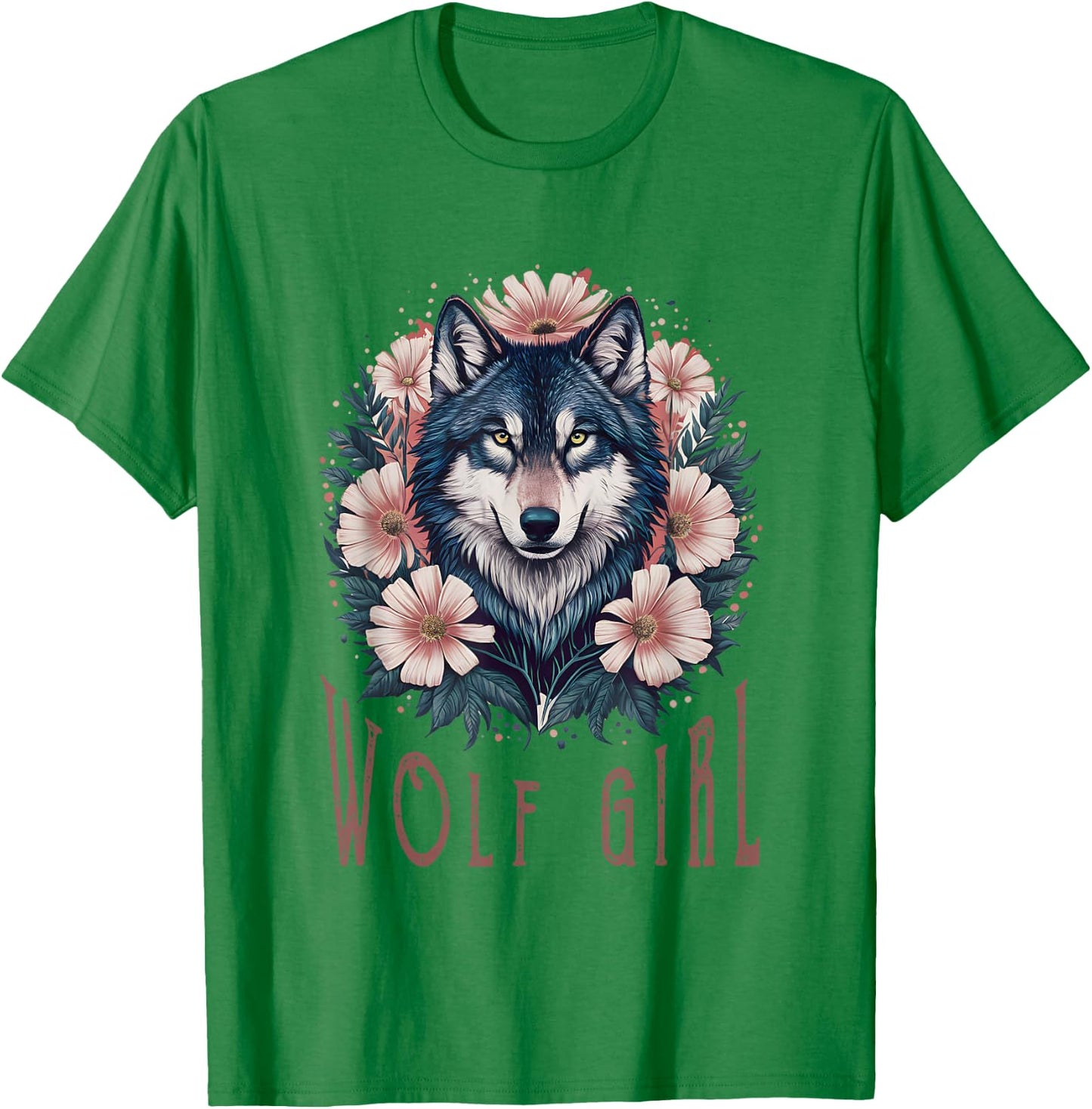 Wolf Girl Loves Wolves Kids Vintage Wolf Floral T-Shirt - T-Shirt | Irish Green