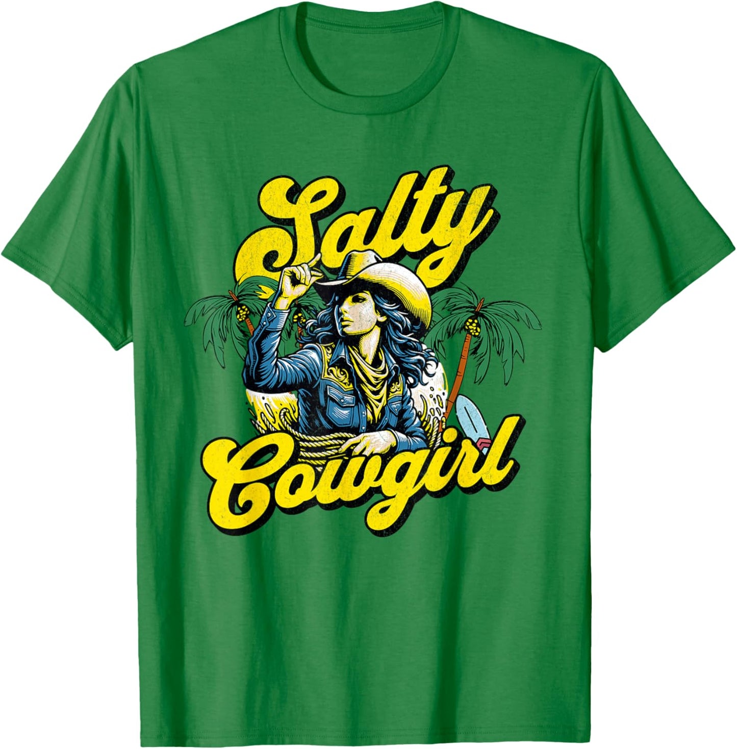 Salty Cowgirl Beach Palm Surf T-Shirt - T-Shirt | Irish Green