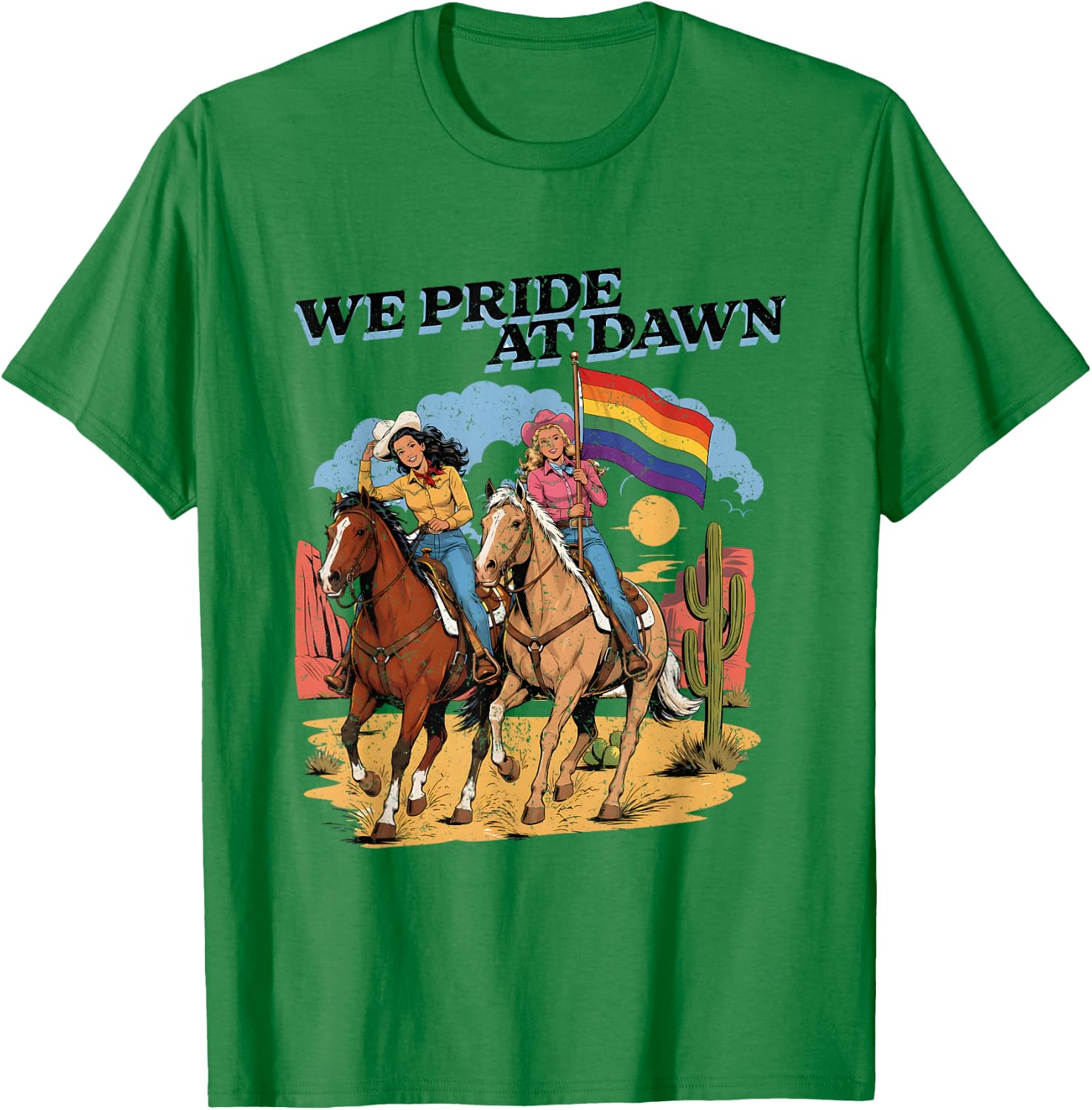 Lesbian Cowgirl Vintage Lesbian Pride Queer Western LGBTQ T-Shirt - T-Shirt | Irish Green