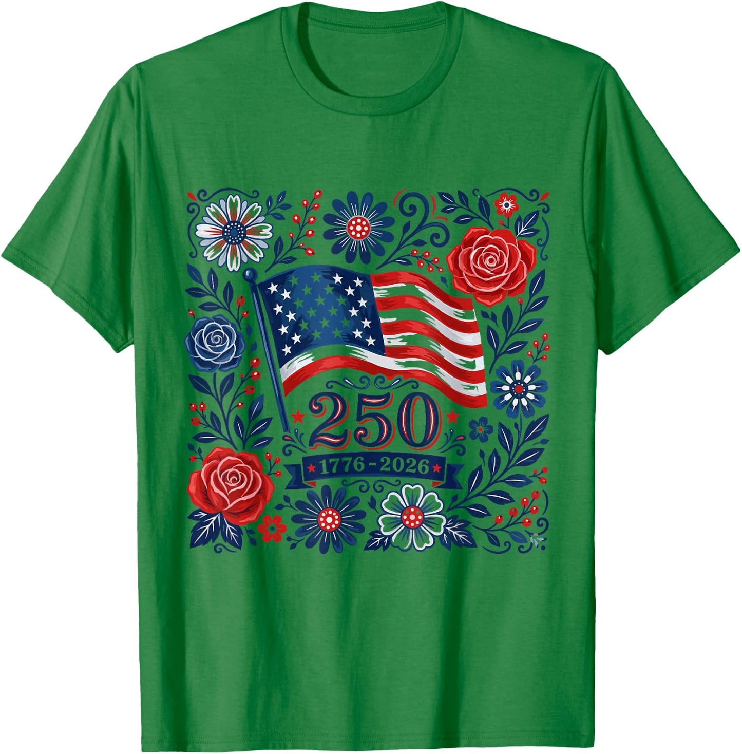 Floral 4th of July American Flag 250 Years 1776-2026 Women T-Shirt - T-Shirt | Irish Green