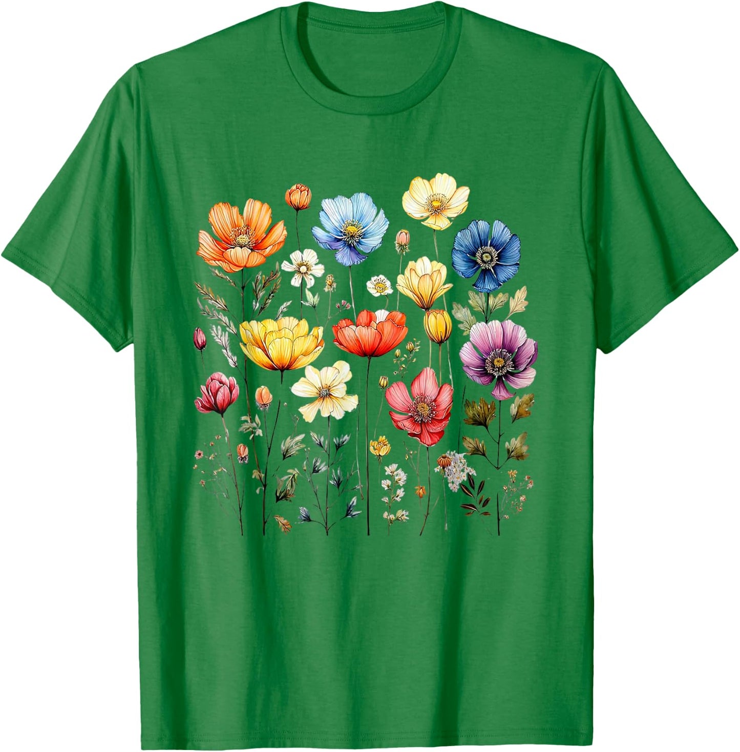 Wildflowers Summer Garden Spring Flowers Retro Women , white, S T-Shirt - T-Shirt | Irish Green