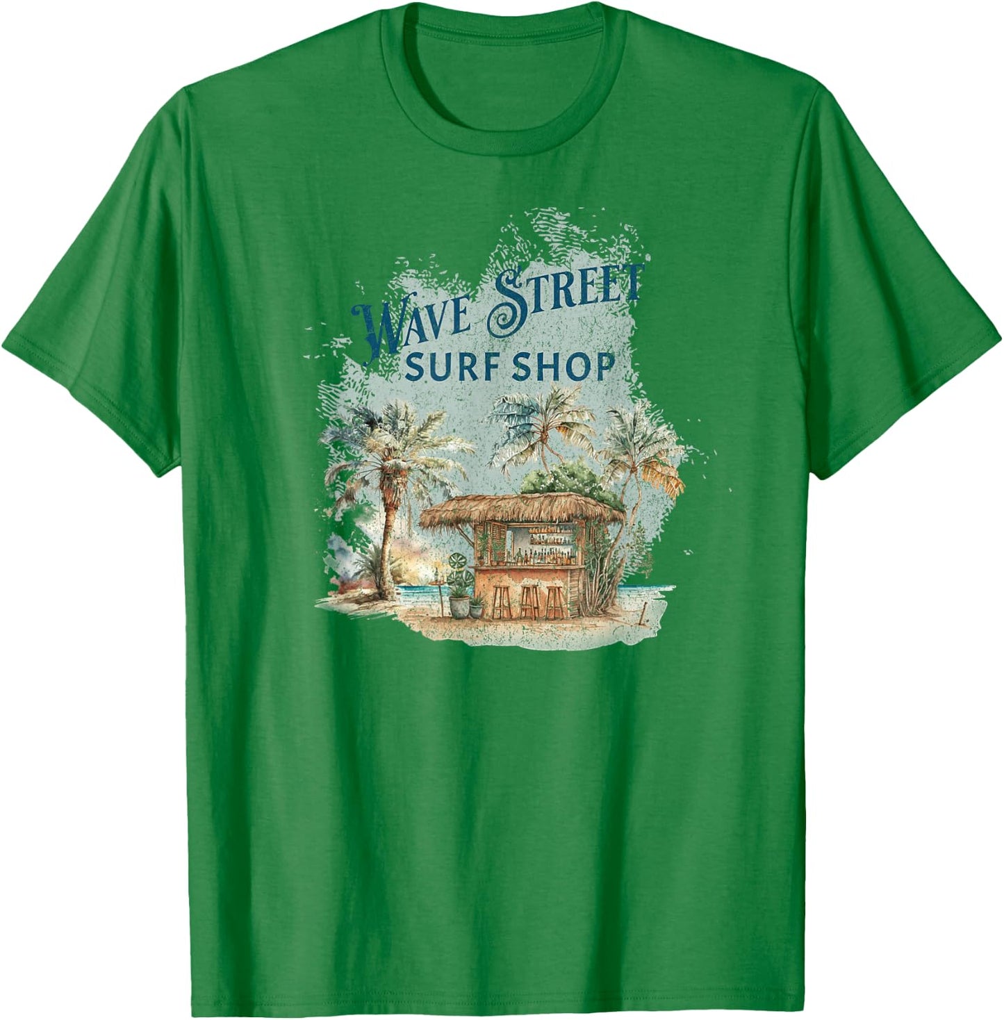 Wave Street Retro Vacation Beach Surfing Sunset Beach Hut Men Women Kids T-Shirt - T-Shirt | Irish Green