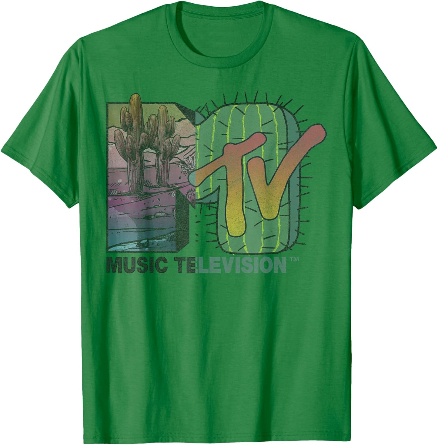 MTV Desert Cactus Split Retro Logo T-Shirt - T-Shirt | Irish Green