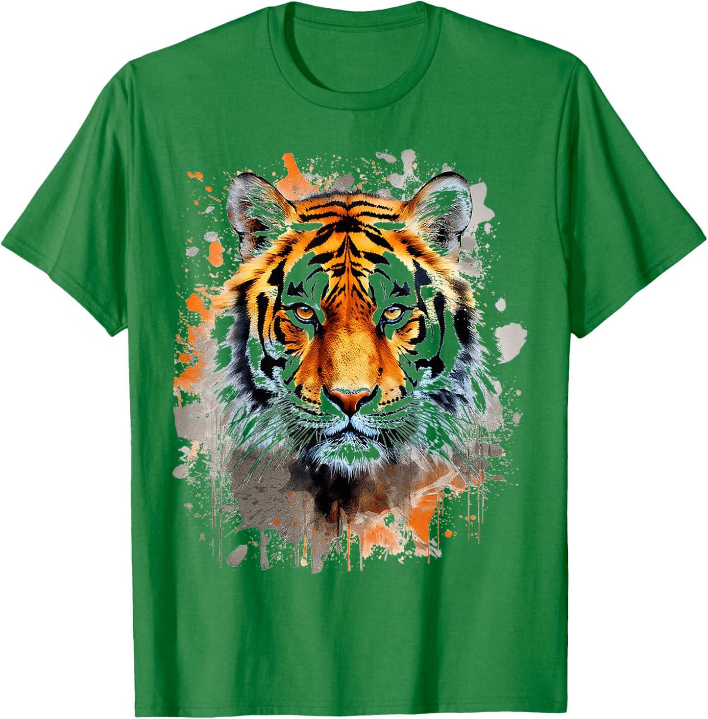 Tiger Animal Abstract Graphic Colorful Painting Tiger , white, S T-Shirt - T-Shirt | Irish Green