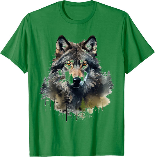 Wolf Animal Nature Pattern Abstract Illustration Painting Wolf , white, S T-Shirt - T-Shirt | Irish Green
