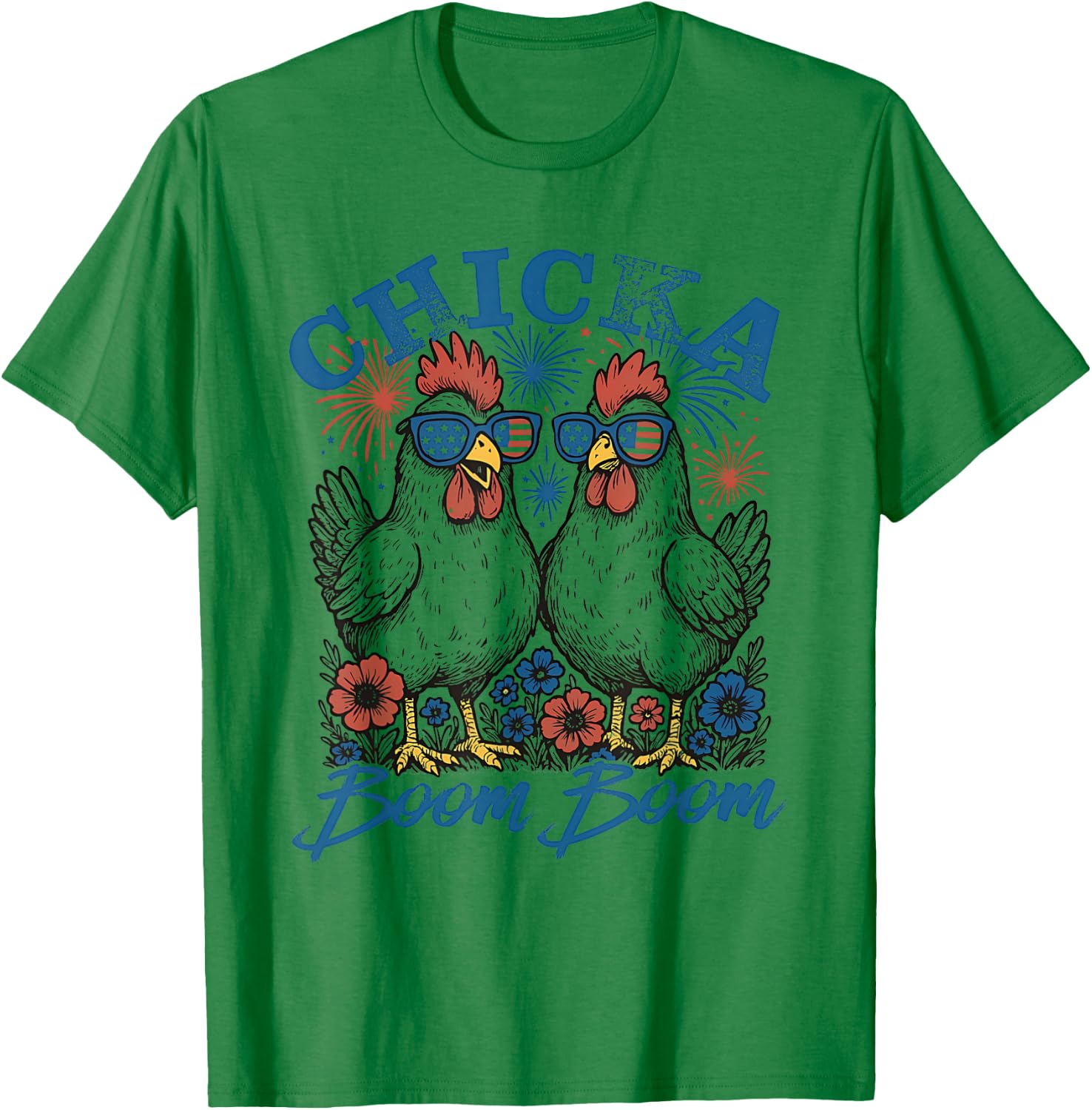 Chicka Boom Boom Patriotic Chicken 4th of July USA Design T-Shirt - T-Shirt | Irish Green