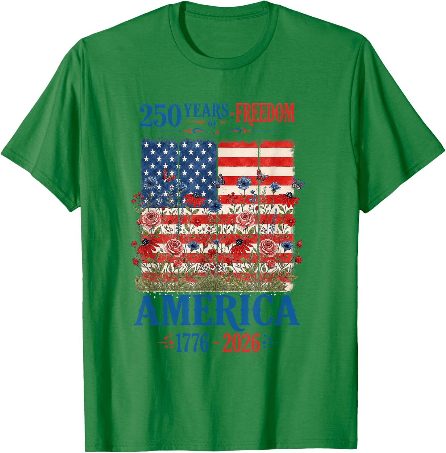 America 250 Years of Freedom Floral Flag Women 2026 T-Shirt - T-Shirt | Irish Green