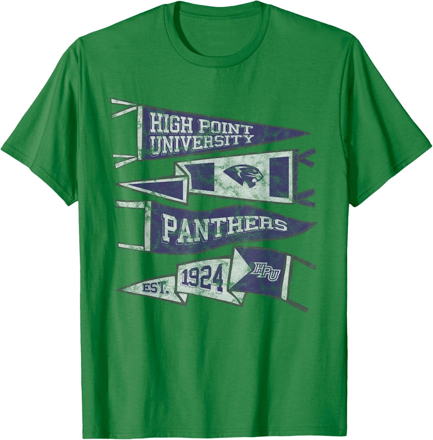 High Point University Panthers Distressed Pennants T-Shirt - T-Shirt | Irish Green