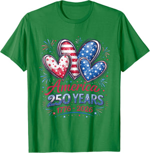 250th Anniversary America Flag Heart 250 Year Women Girls T-Shirt - T-Shirt | Irish Green