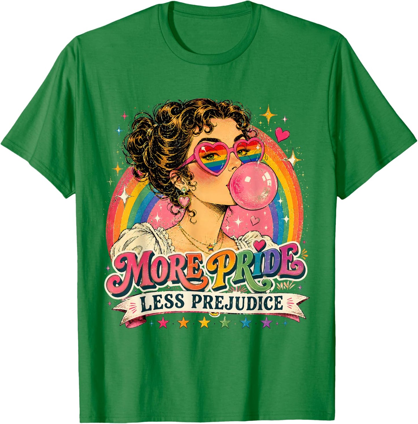 More Pride Less Prejudice LGBT Gay Lesbian Support Art T-Shirt - T-Shirt | Irish Green
