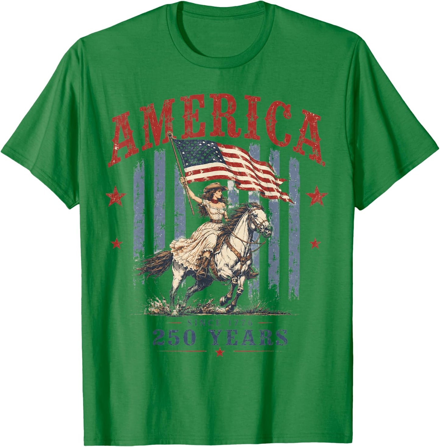 America 250 Years Patriotic Cowgirl 4th July for Girl Women T-Shirt - T-Shirt | Irish Green