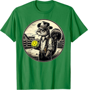 Pickleball Squirrel Country Farm Farmer T-Shirt - T-Shirt | Irish Green