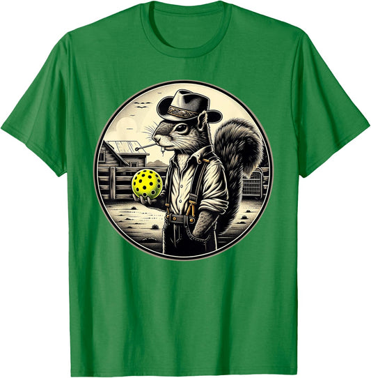 Pickleball Squirrel Country Farm Farmer T-Shirt - T-Shirt | Irish Green