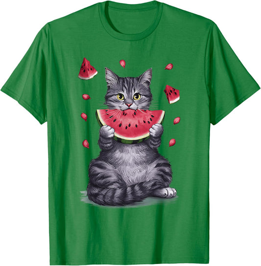 Cute Cat Eating Watermelon Fruit Summer Men Women Girls T-Shirt - T-Shirt | Irish Green