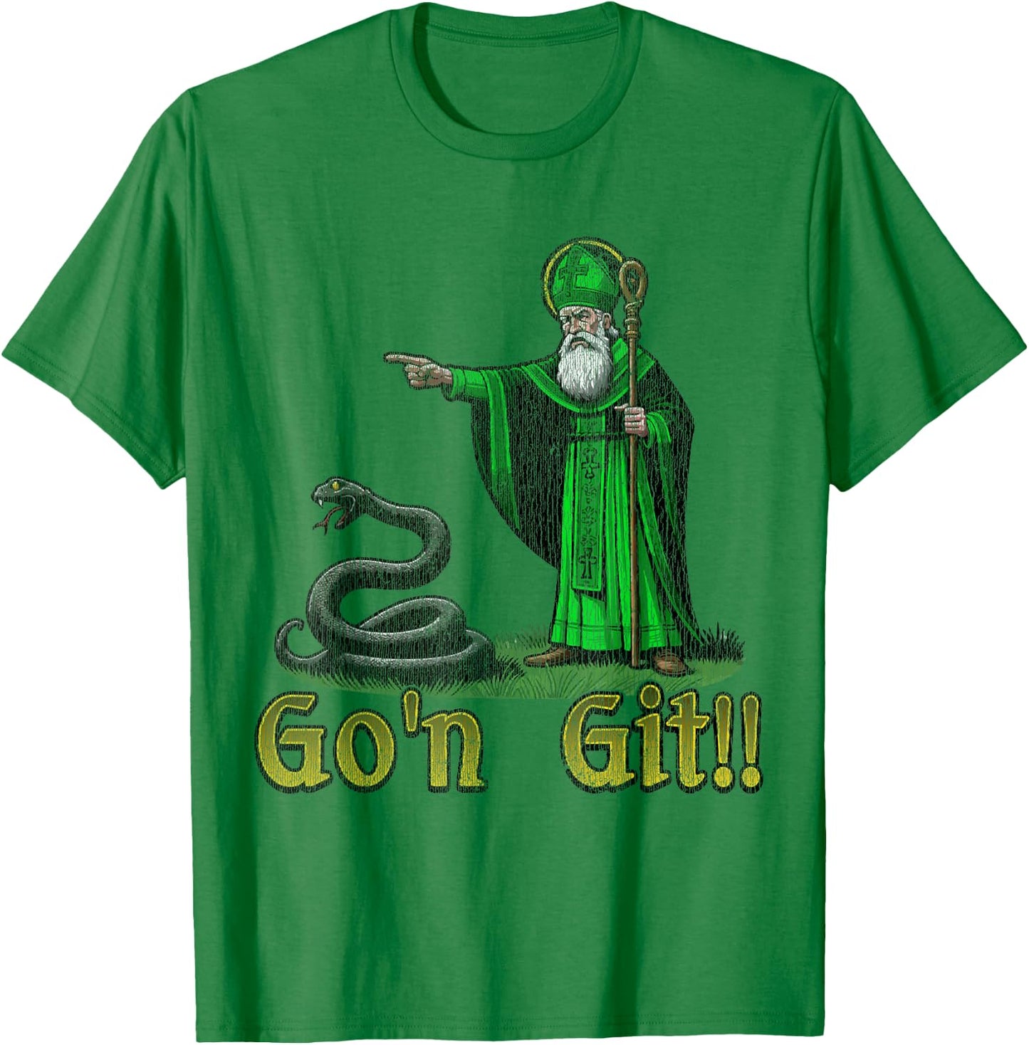 Distressed Go'n Git Funny St Patricks Day Snake T-Shirt - T-Shirt | Irish Green
