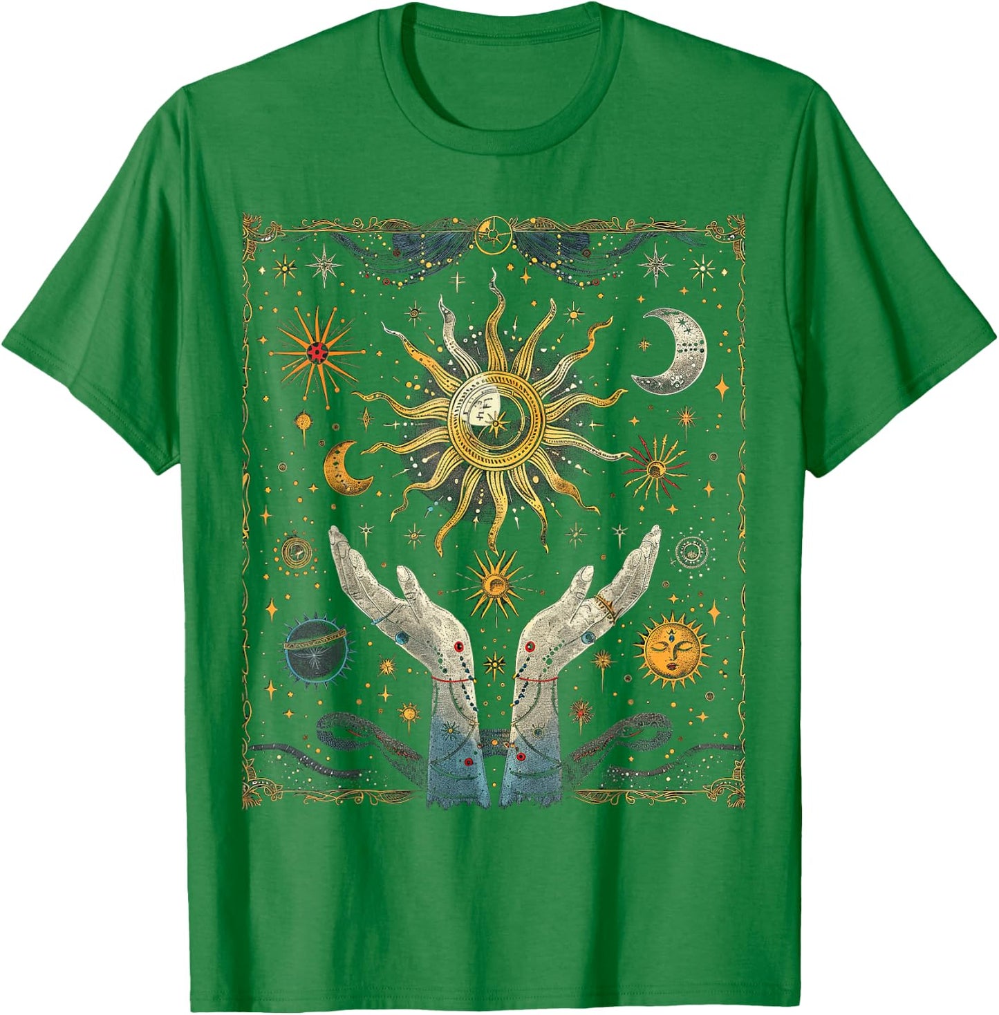 mystische Schlange Mond und Sonne Tarot Karte Kristalle T-Shirt - T-Shirt | Irish Green
