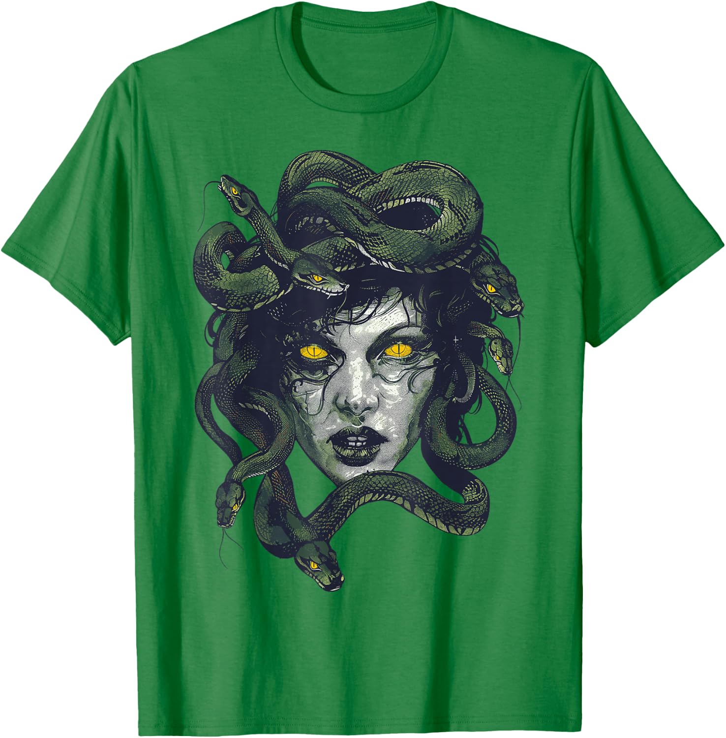 Medusa Greek Mythology Goddess with Snake Hair T-Shirt - T-Shirt | Irish Green