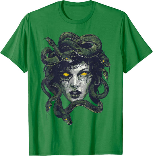 Medusa Greek Mythology Goddess with Snake Hair T-Shirt - T-Shirt | Irish Green
