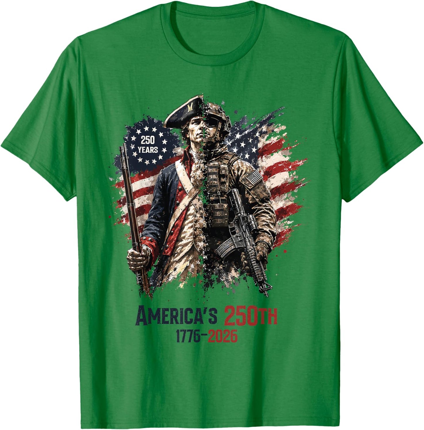 1776-2026 Patriotic Soldier American Flag 250 Years T-Shirt - T-Shirt | Irish Green
