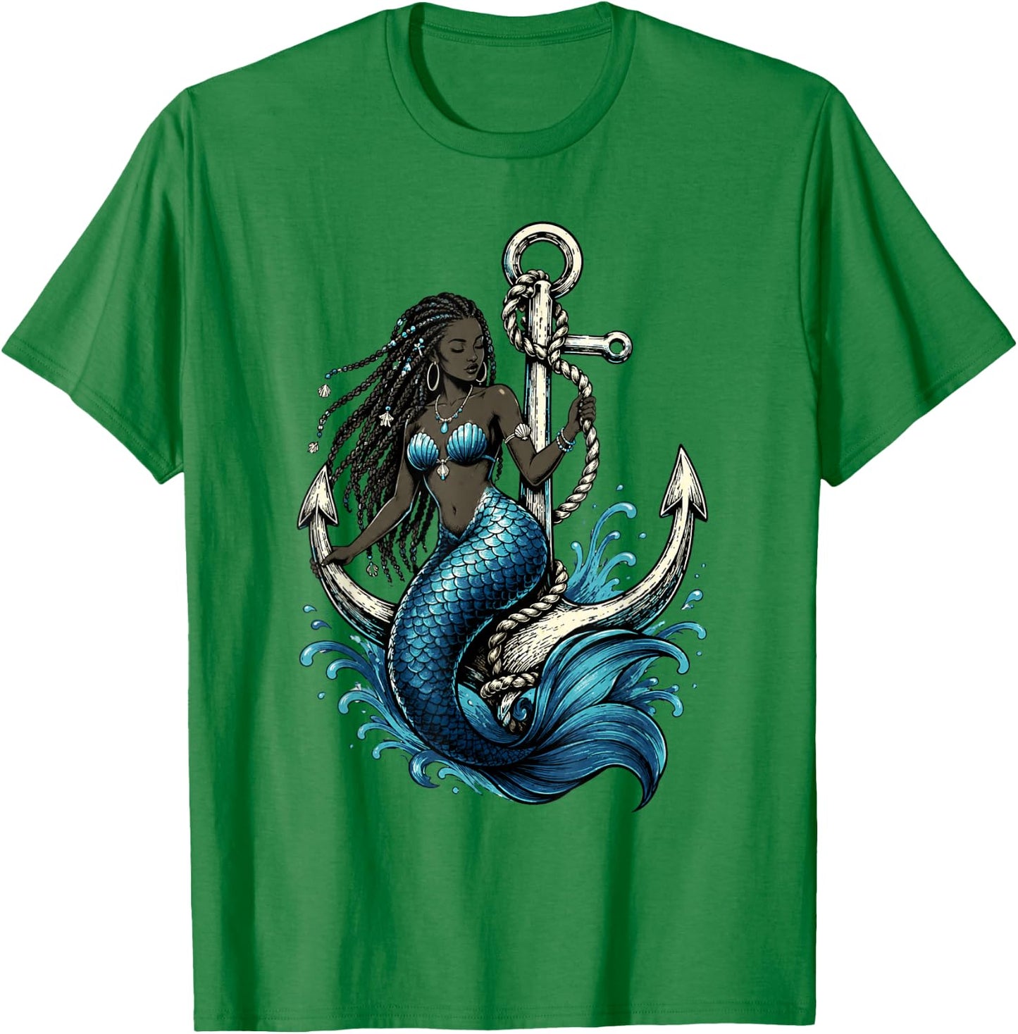 Mermaid Ocean Anchor Yemaya T-Shirt - T-Shirt | Irish Green