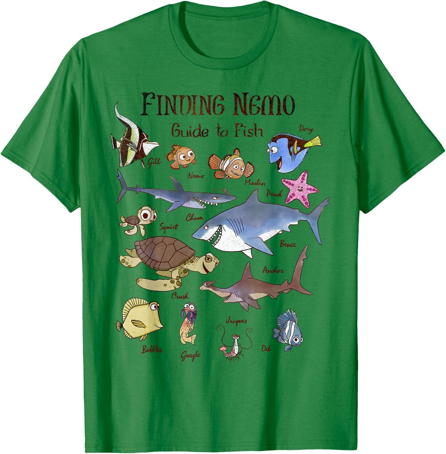 Disney Pixar Finding Nemo Guide to Fish Textbook Sketches T-Shirt - T-Shirt | Irish Green