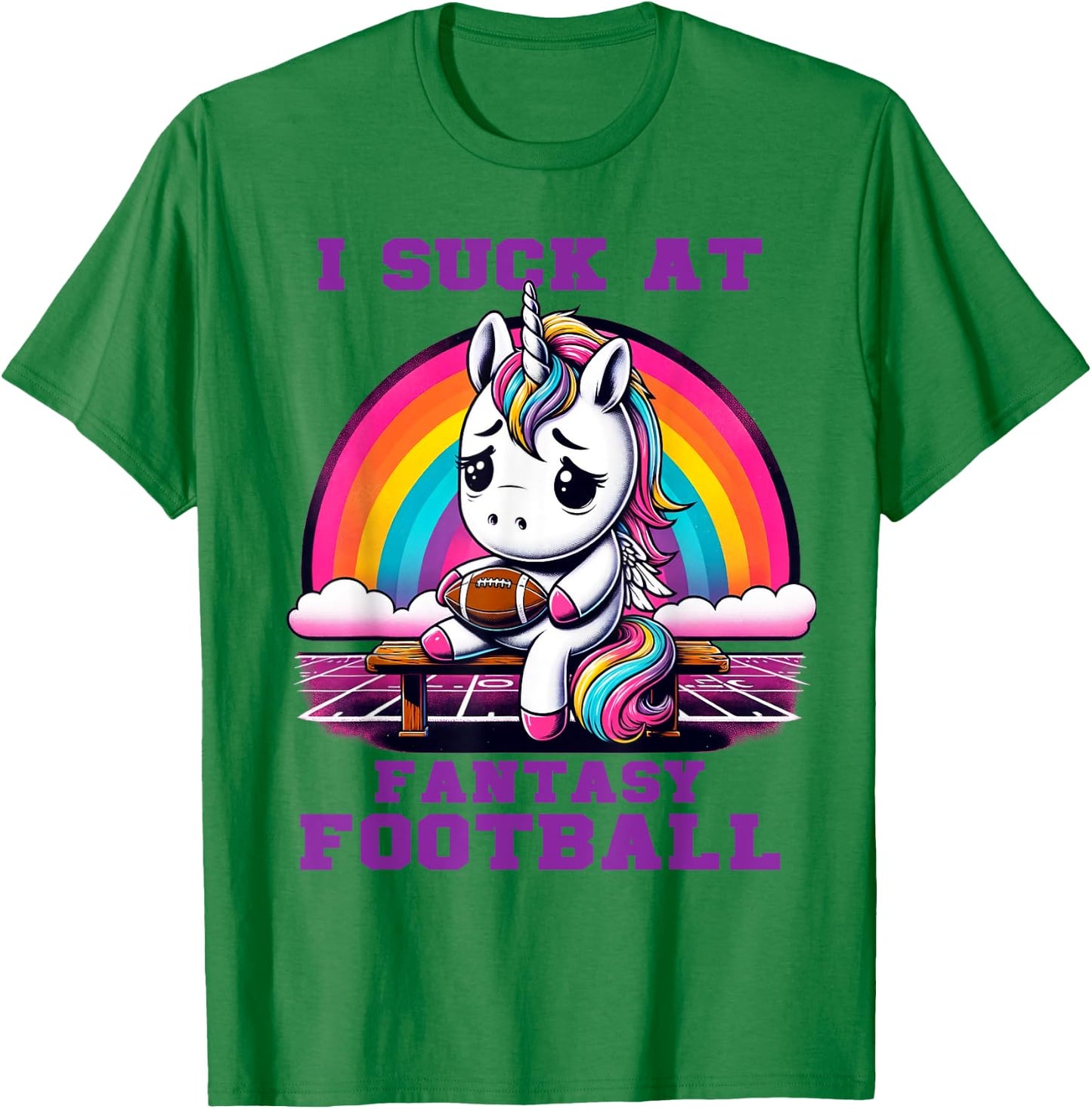 I Suck at Fantasy Football Unicorn Rainbow Loser T-Shirt - T-Shirt | Irish Green