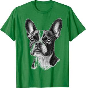 Boston Terrier Dog Motif Pet Illustration Boston Terrier Women Kids T-Shirt - T-Shirt | Irish Green