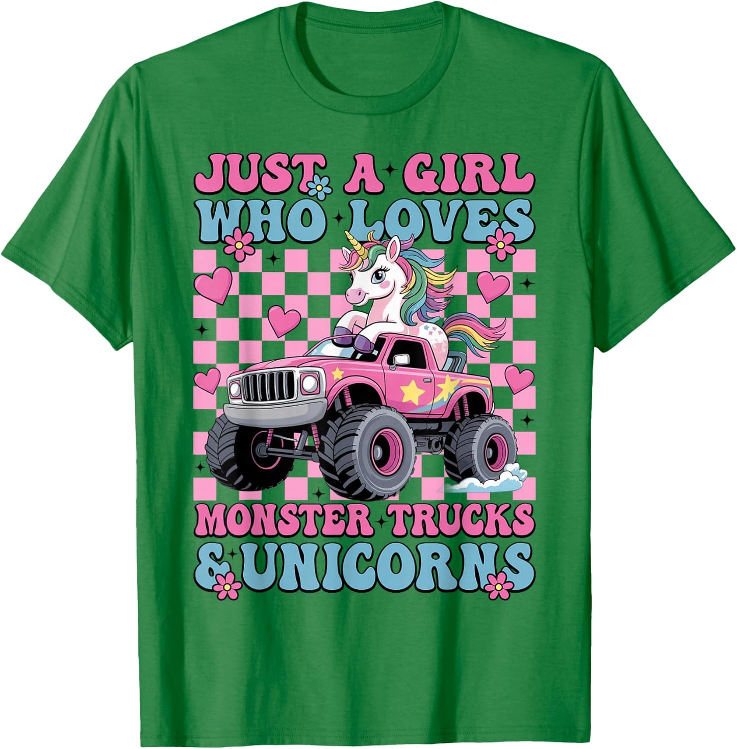 Just a Girl Who Loves Monster Trucks and Unicorns Girls T-Shirt - T-Shirt | Irish Green