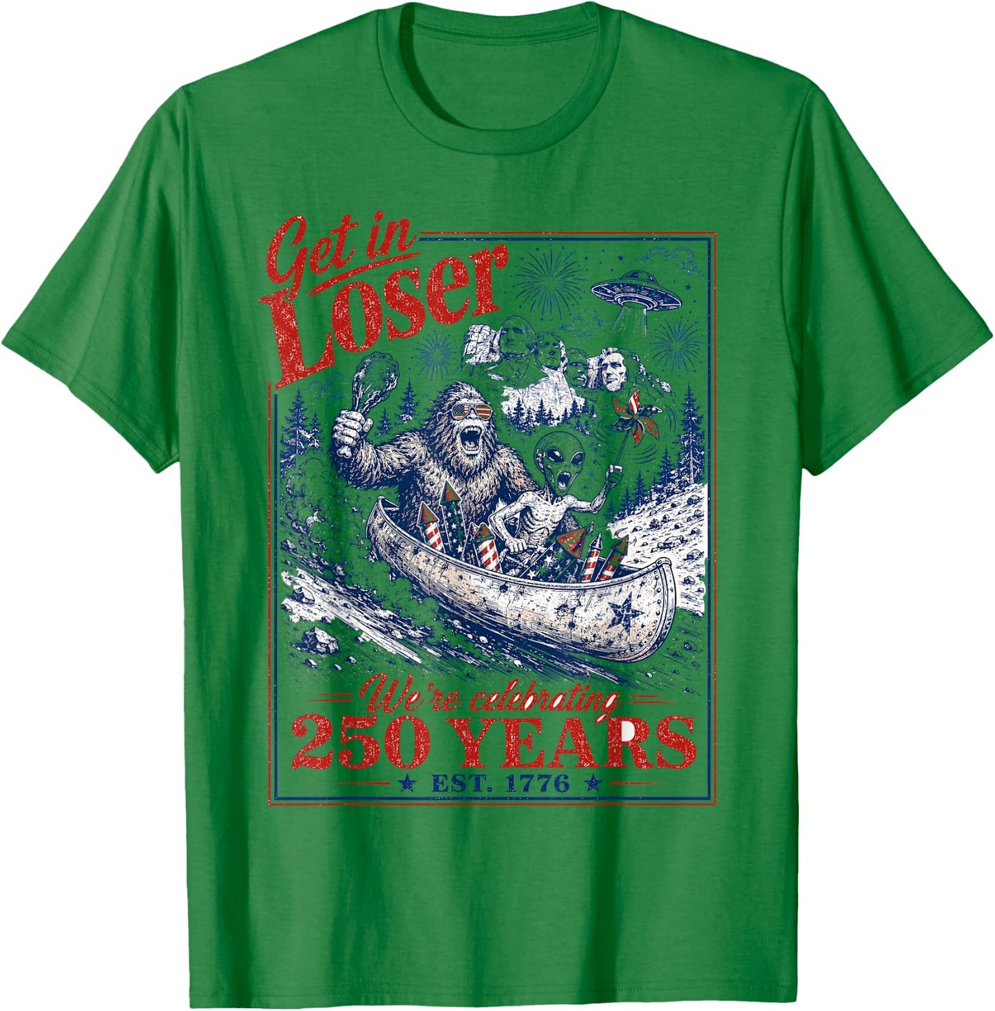 250 Years 250th Anniversary USA July 4th Bigfoot Alien T-Shirt - T-Shirt | Irish Green