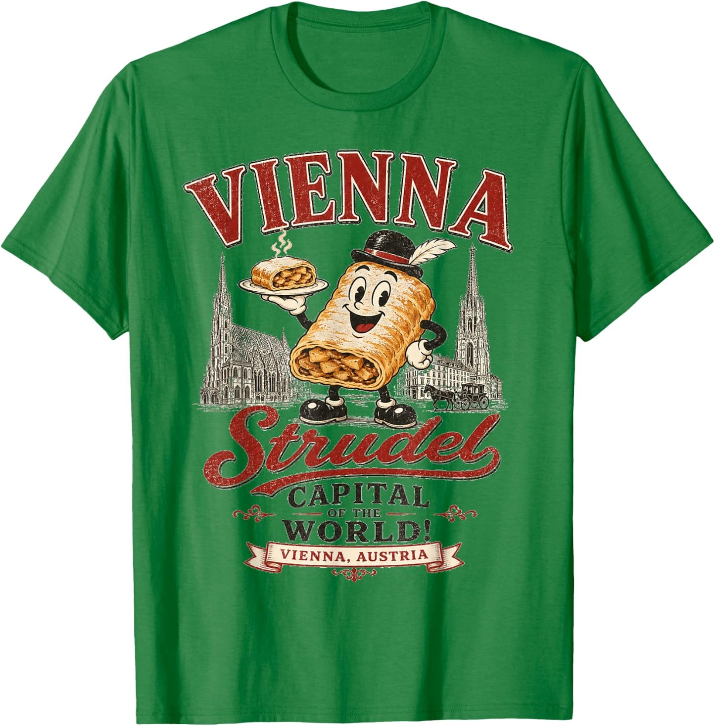 Vienna Austria - Strudel Capital of the World - Mascot Logo T-Shirt - T-Shirt | Irish Green