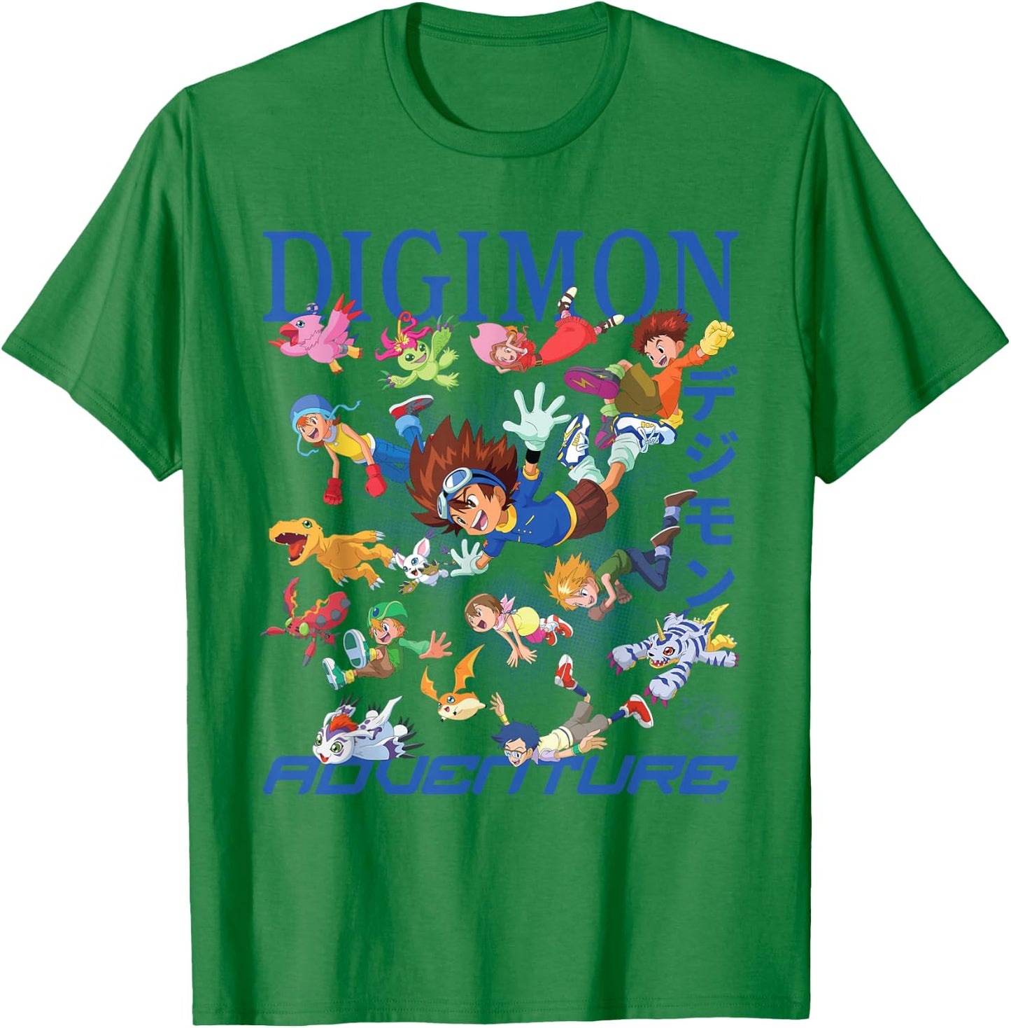 Digimon Flying Character Collage with Logo Digital Monsters T-Shirt - T-Shirt | Irish Green