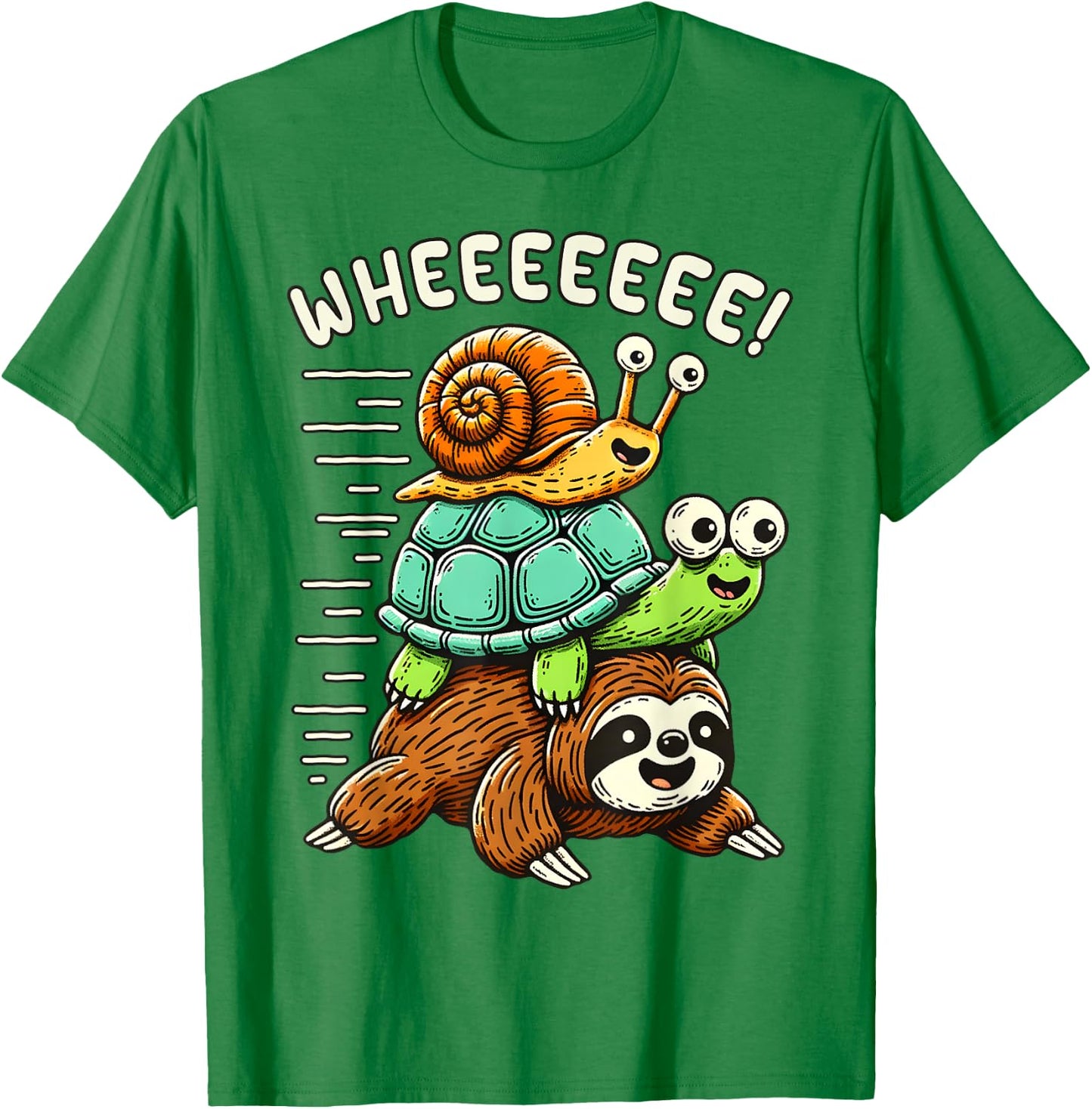 Sloth Turtle Snail Funny Running Riding Cute Animal Lover T-Shirt - T-Shirt | Irish Green