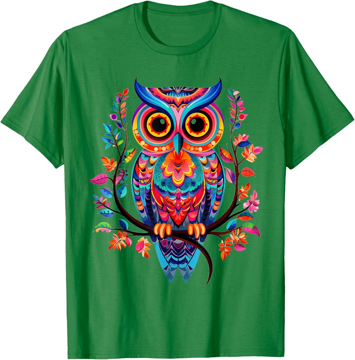 Owl Animal Nature Pattern Colorful Illustration Abstract Owl , white, S T-Shirt - T-Shirt | Irish Green