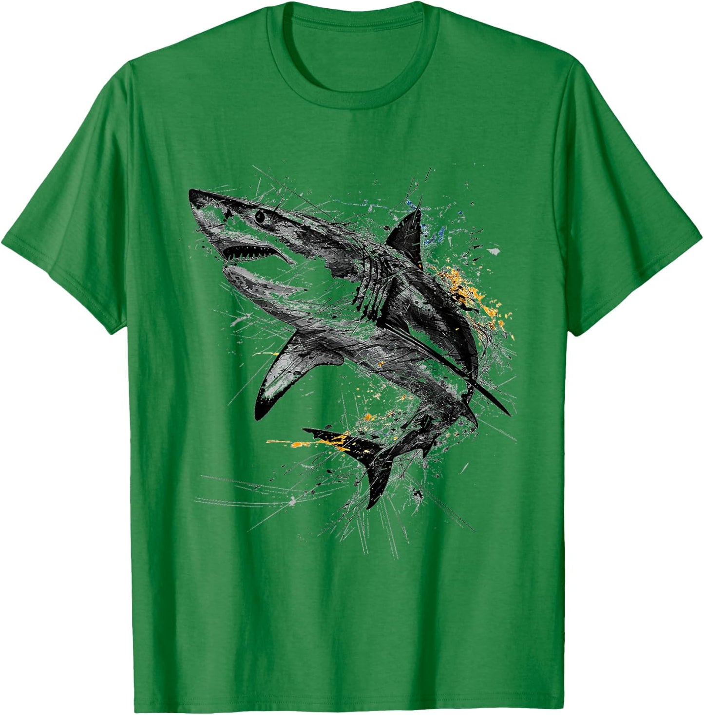 Shark Print Animal Graphic Abstract Drawing Shark , white, S T-Shirt - T-Shirt | Irish Green