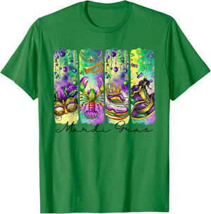 Mardi Gras Fleur De Lis Mask King Cake Crawfish Louisiana T-Shirt - T-Shirt | Irish Green
