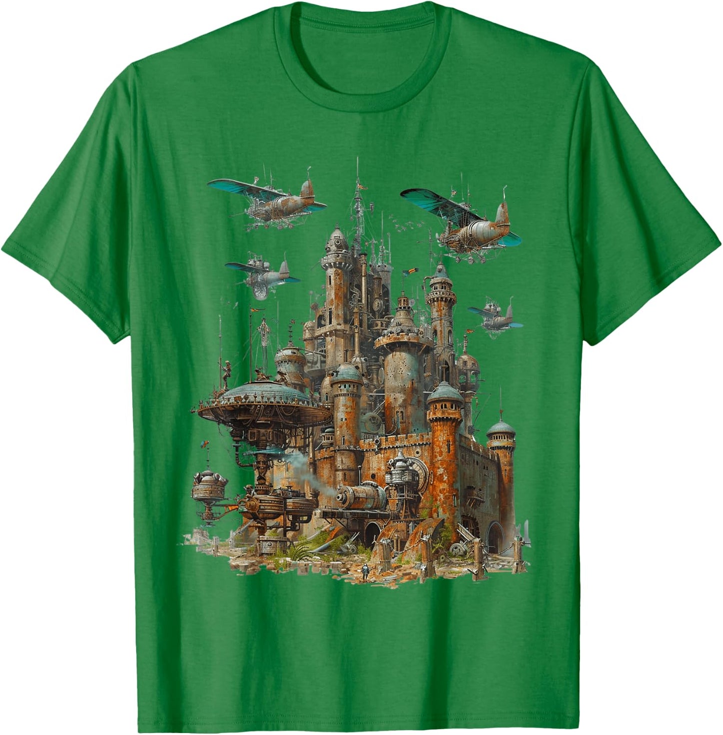 Steampunk Castle With Planes Vintage , white, S T-Shirt - T-Shirt | Irish Green