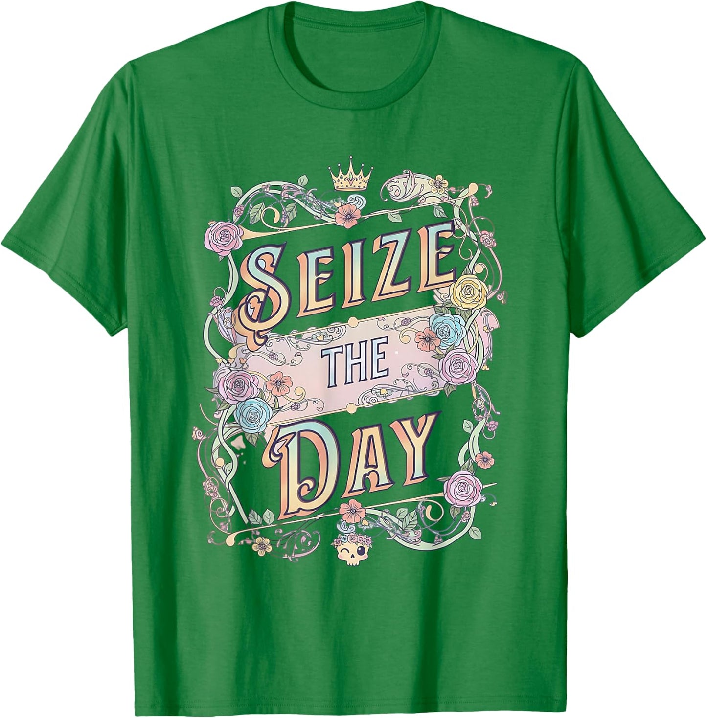 Seize the Day Motivational Quote Vintage Typography Design T-Shirt - T-Shirt | Irish Green