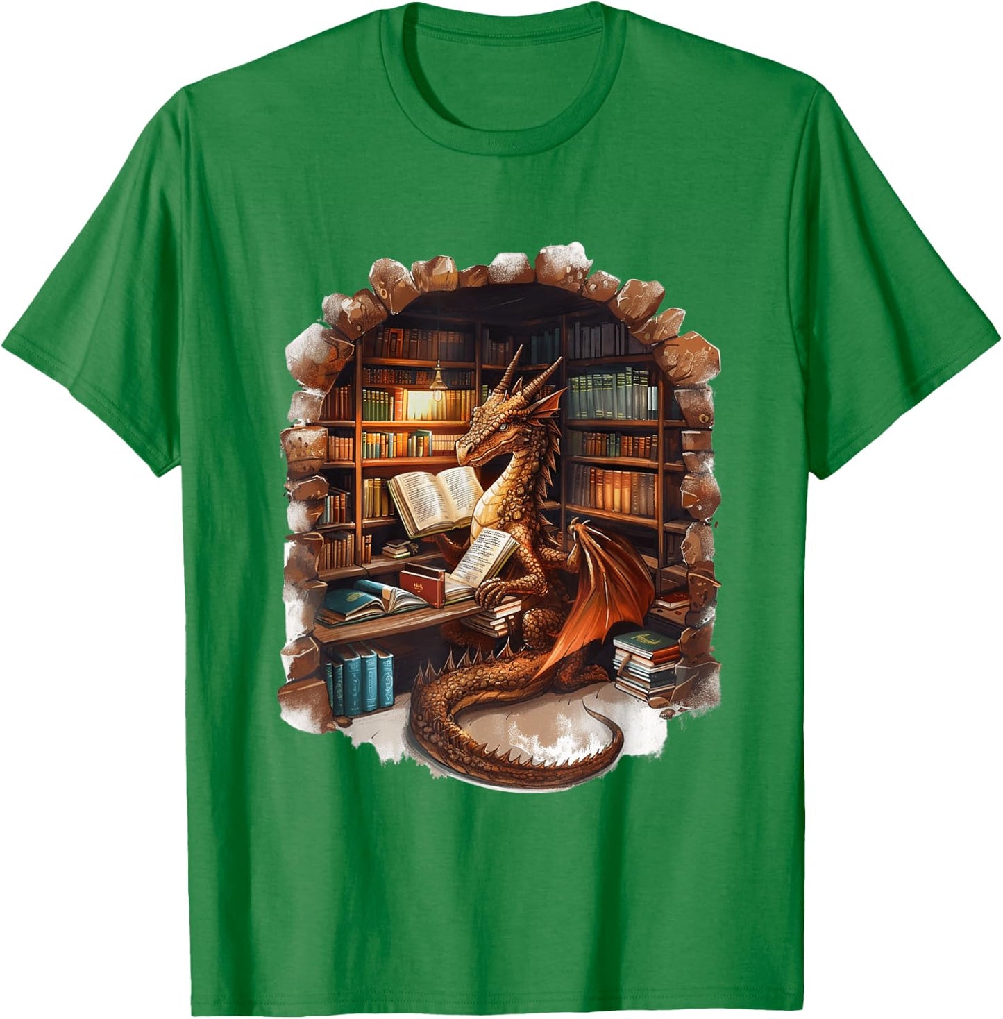 Fantasy Dragon Reading Book Lover T-Shirt - T-Shirt | Irish Green